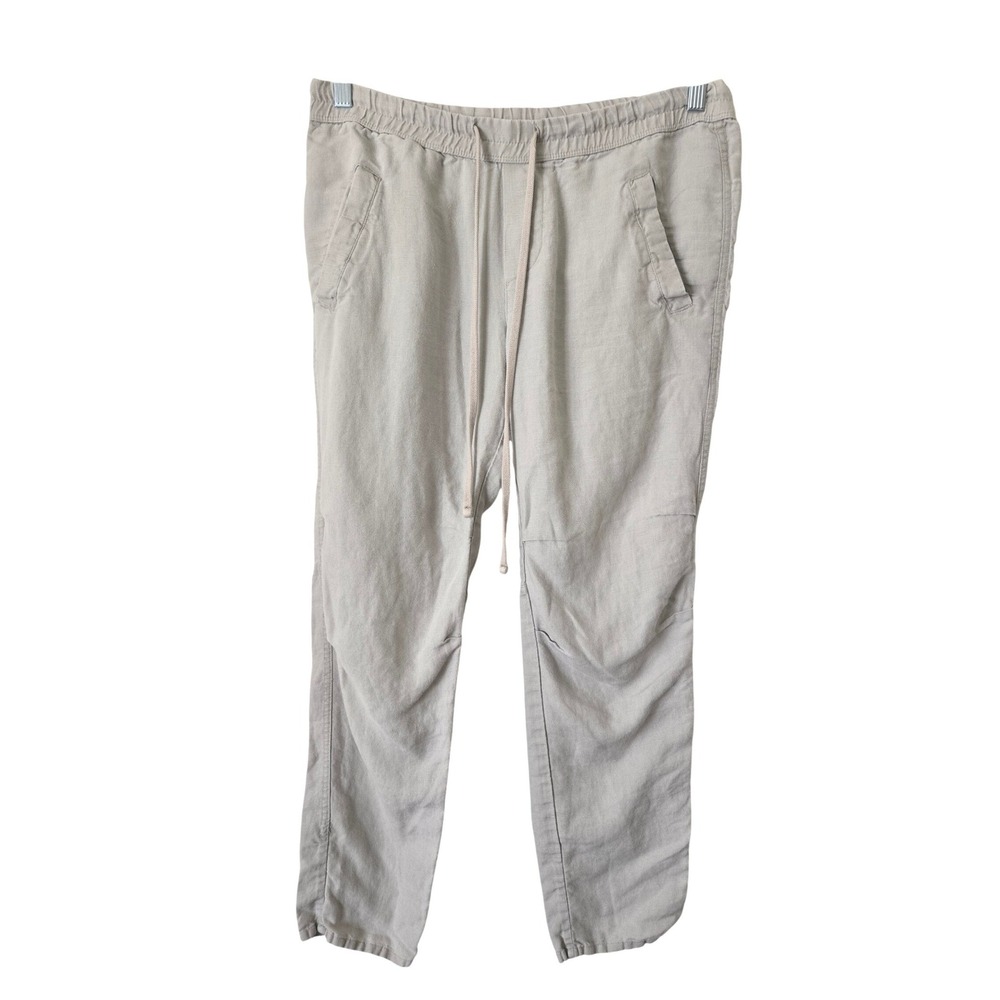 James Perse 2 Womens Medium Linen Jogger Pants Beige Drawstring Quiet Luxury